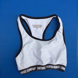 UC Sportswear Girls Size Large White w/Black Trim Racerback Sports Bra
